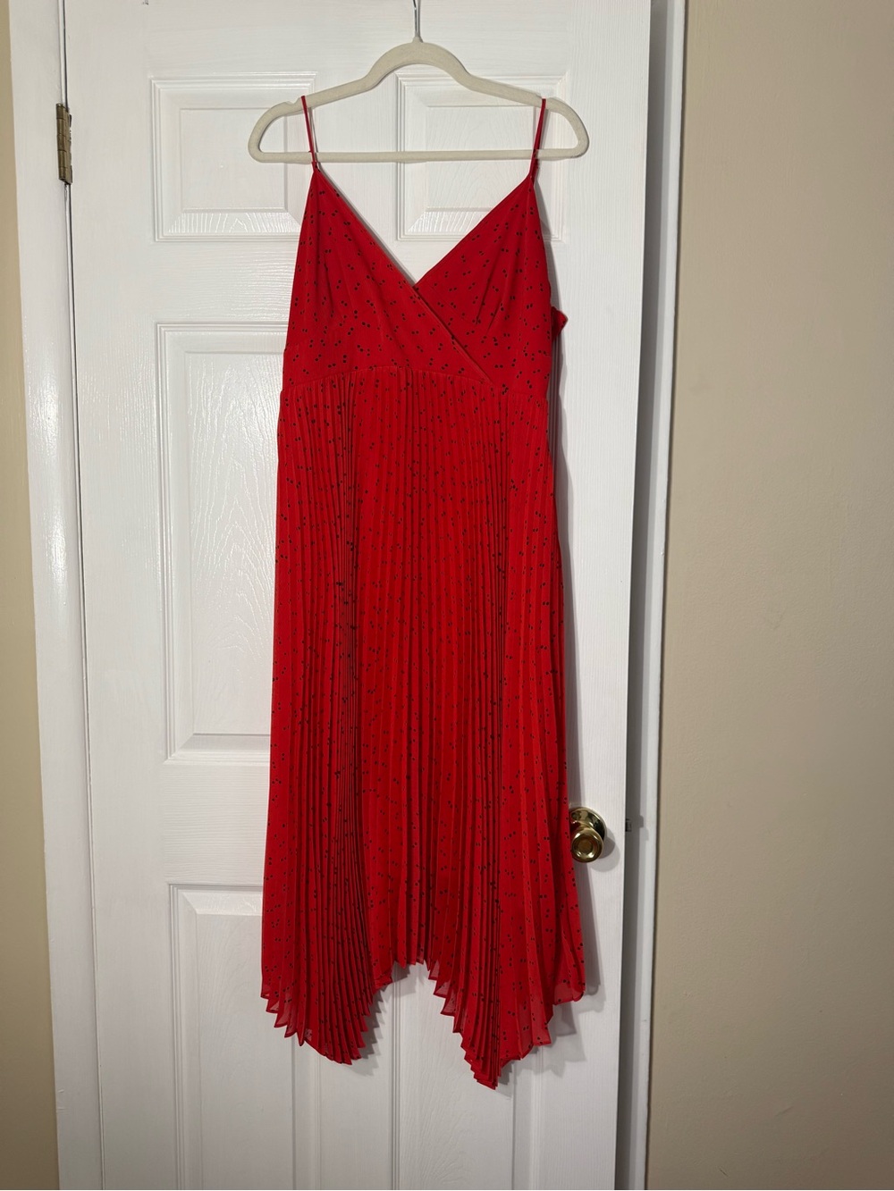 Uniqlo Red Spaghetti-Strap Pleated Asymmetrical Dress